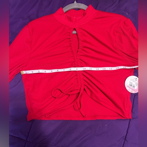 Red Ruched Long Sleeve Top - Picture 3 of 4